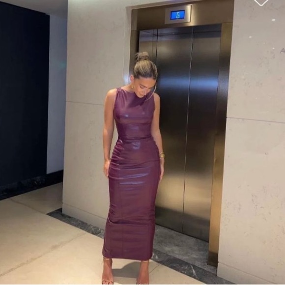 HOUSE OF‎ CB 'Sahara' Merlot Vegan Leather Maxi Dress NWOT size S - Picture 13 of 17